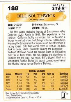 1991 Jockey Star Jockeys #188 Bill Southwick Back